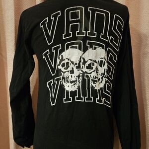 Vans Black Long Sleeve Graphic Tee with Skull Print Mens Small